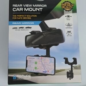 Rear View Mirror Car Mount Phone Holder - Black